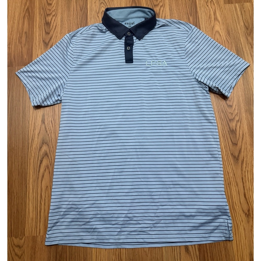 Rhone LPGA Golf Polo Mens Medium Blue Striped Performance Stretch